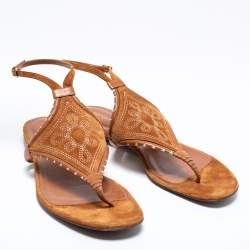 Pre Owned Sergio Rossi Brown Leather And Suede Ankle Strap Flats Size 40