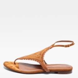 Pre Owned Sergio Rossi Brown Leather And Suede Ankle Strap Flats Size 40