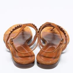 Pre Owned Sergio Rossi Brown Leather And Suede Ankle Strap Flats Size 40