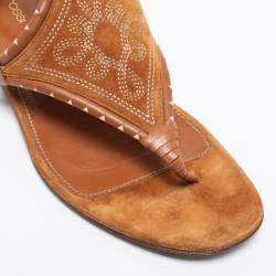 Pre Owned Sergio Rossi Brown Leather And Suede Ankle Strap Flats Size 40