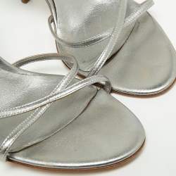 Pre Owned صندل سيرجيو روسي جلد فضي مزخرف كريستال بحزام للكاحل مقاس 38.5