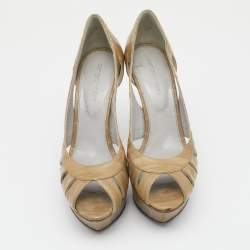 مملوكة مسبقًا Sergio Rossi Olive Green Eel Leather Cutout Peep Toe Platform Pumps Size 37