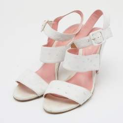 Pre Owned Sergio Rossi White Ostrich Leather Ankle Strap Sandals Size 39
