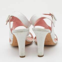 Pre Owned Sergio Rossi White Ostrich Leather Ankle Strap Sandals Size 39