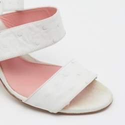 Pre Owned Sergio Rossi White Ostrich Leather Ankle Strap Sandals Size 39