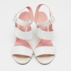 Pre Owned Sergio Rossi White Ostrich Leather Ankle Strap Sandals Size 39