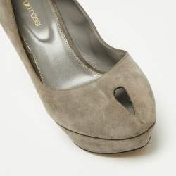 Sergio Rossi Grey Suede Peep Toe Platform Pumps Size 38.5