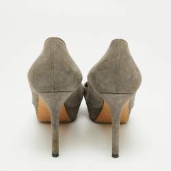 Sergio Rossi Grey Suede Peep Toe Platform Pumps Size 38.5