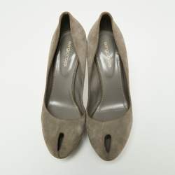 Sergio Rossi Grey Suede Peep Toe Platform Pumps Size 38.5