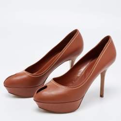 Pre Owned حذاء كعب عالي سيرجيو روسي جلد بني نعل سميك مقدمة مفتوحة مقاس 39