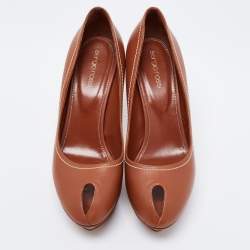 Pre Owned حذاء كعب عالي سيرجيو روسي جلد بني نعل سميك مقدمة مفتوحة مقاس 39