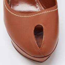 Pre Owned حذاء كعب عالي سيرجيو روسي جلد بني نعل سميك مقدمة مفتوحة مقاس 39