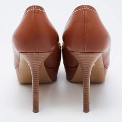 Pre Owned حذاء كعب عالي سيرجيو روسي جلد بني نعل سميك مقدمة مفتوحة مقاس 39