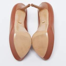 Pre Owned حذاء كعب عالي سيرجيو روسي جلد بني نعل سميك مقدمة مفتوحة مقاس 39