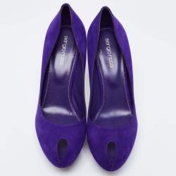 Pre Owned Sergio Rossi Blue Suede Peep Toe Platform Pumps Size 38.5