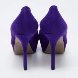 Pre Owned Sergio Rossi Blue Suede Peep Toe Platform Pumps Size 38.5