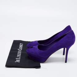 Pre Owned Sergio Rossi Blue Suede Peep Toe Platform Pumps Size 38.5