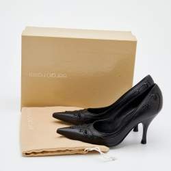 Pre Owned حذاء كعب عالي سيرجيو روسي جلد أسود مقدمة مدببة مقاس 35.5