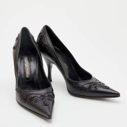 Pre Owned حذاء كعب عالي سيرجيو روسي جلد أسود مقدمة مدببة مقاس 35.5