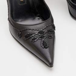 Pre Owned حذاء كعب عالي سيرجيو روسي جلد أسود مقدمة مدب بة مقاس 35.5