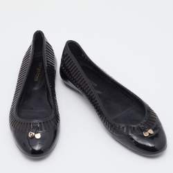 Pre Owned Sergio Rossi Black Laser Cut Patent Leather Ballet Flats Size 37.5