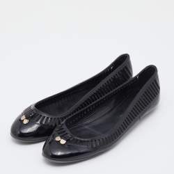 Pre Owned Sergio Rossi Black Laser Cut Patent Leather Ballet Flats Size 37.5