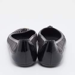 Pre Owned Sergio Rossi Black Laser Cut Patent Leather Ballet Flats Size 37.5