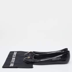 Pre Owned Sergio Rossi Black Laser Cut Patent Leather Ballet Flats Size 37.5