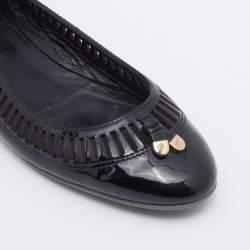 Pre Owned Sergio Rossi Black Laser Cut Patent Leather Ballet Flats Size 37.5