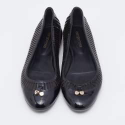 Pre Owned Sergio Rossi Black Laser Cut Patent Leather Ballet Flats Size 37.5