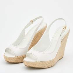 Pre Owned صندل سيرجيو روسي كعب روكي إسبادري نعل سميك جلد أبيض بحزام خلفي للكاحل مقاس 40