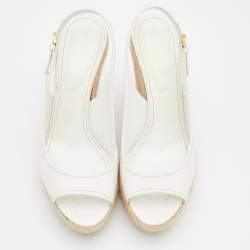 Pre Owned صندل سيرجيو روسي كعب روكي إسبادري نعل سميك جلد أبيض بحزام خلفي للكاحل مقاس 40