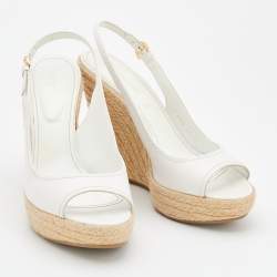 Pre Owned صندل سيرجيو روسي كعب روكي إسبادري نعل سميك جلد أبيض بحزام خلفي للكاحل مقاس 40