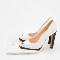 Pre Owned Sergio Rossi White Leather Peep Toe Pumps Size 40.5