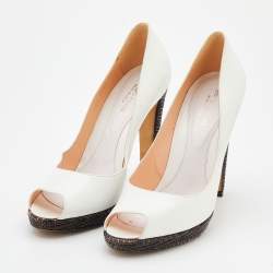 Pre Owned Sergio Rossi White Leather Peep Toe Pumps Size 40.5