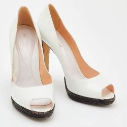 Pre Owned Sergio Rossi White Leather Peep Toe Pumps Size 40.5