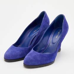 مملوكة مسبقًا Sergio Rossi Blue Suede Wedge Pumps Size 39.5