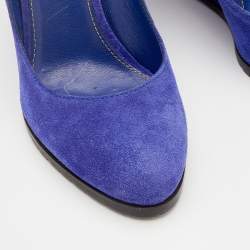 مملوكة مسبقًا Sergio Rossi Blue Suede Wedge Pumps Size 39.5