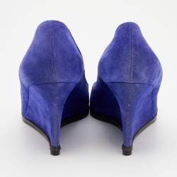 مملوكة مسبقًا Sergio Rossi Blue Suede Wedge Pumps Size 39.5