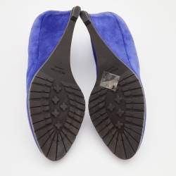 مملوكة مسبقًا Sergio Rossi Blue Suede Wedge Pumps Size 39.5