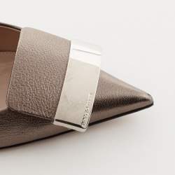 Pre Owned حذاء كعب عالي سيرجيو روسي جلد رصاصي ميتاليك مزين لوحة شعار الماركة مقدمة مدببة مقاس 36