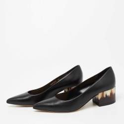 Pre Owned Sergio Rossi Black Leather Block Heel Pumps Size 36 