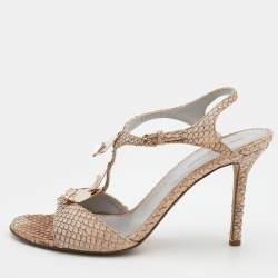 Sergio Rossi Beige Python T-Strap Sandals Size 37.5