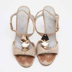 Sergio Rossi Beige Python T-Strap Sandals Size 37.5