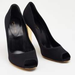 Pre Owned Sergio Rossi Black Fabric Peep Toe Pumps Size 41