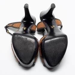 Pre Owned صندل سيرجيو روسي جلد أسود/بني مرصع نعل سميك بحزام للكاحل مقاس 41