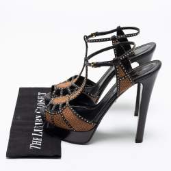 Pre Owned صندل سيرجيو روسي جلد أسود/بني مرصع نعل سميك بحزام للكاحل مقاس 41