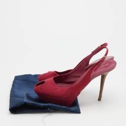 Pre Owned Sergio Rossi Magenta Canvas Peep Toe Slingback Platform Sandals Size 41