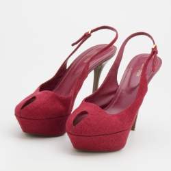 Pre Owned Sergio Rossi Magenta Canvas Peep Toe Slingback Platform Sandals Size 41