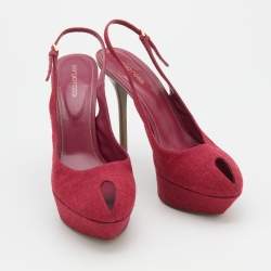 Pre Owned Sergio Rossi Magenta Canvas Peep Toe Slingback Platform Sandals Size 41